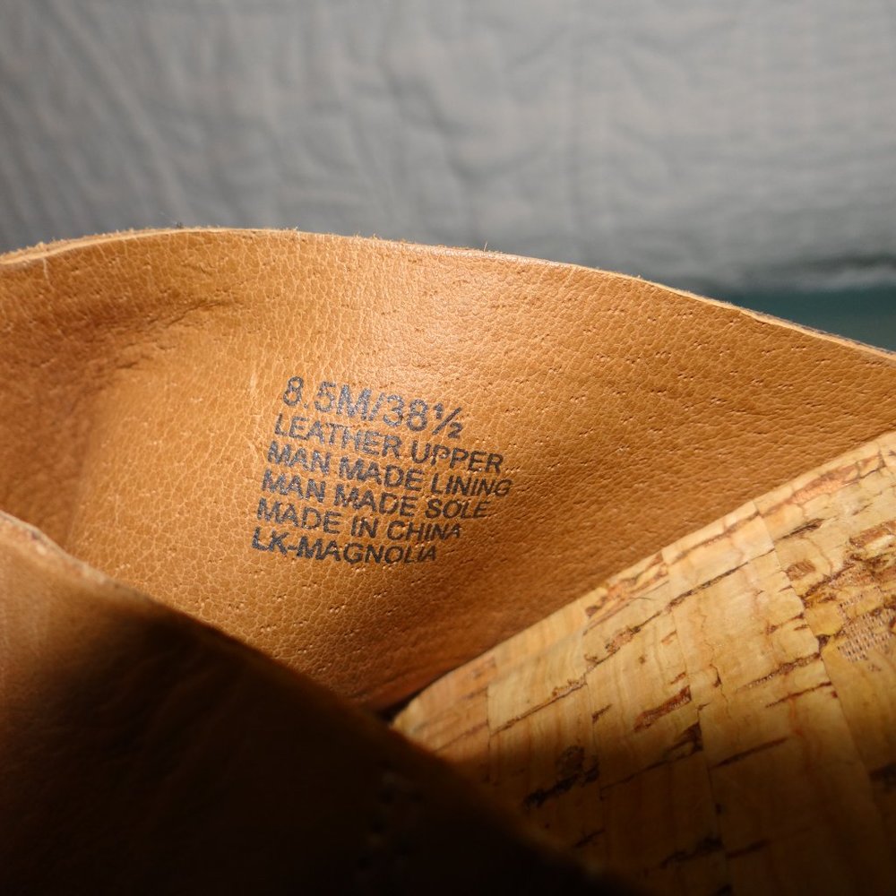 Lucky Brand Magnolia Tan Leather Wrap Cork Wedge Sandals - Picture 7 of 9